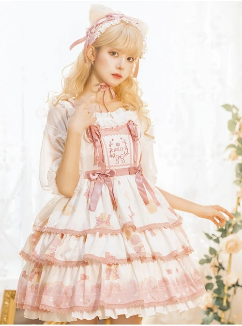 Rock Candy Cat Series JSK Cute Printing Three-stage Hem Sweet Lolita Sling Dress 3 Rock Candy Cat Series JSK Cute Printing Three-stage Hem Sweet Lolita Sling Dress
