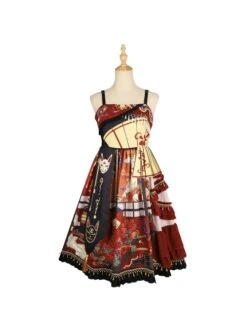 Fox Demon Series JSK Japanese Style Vintage Printing Sweet Lolita Red Sling Dress -MIMY Lolita Shop 2 500x672 301