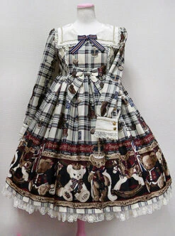 Teddy Bear Printing Bows Sweet Lolita Long Sleeve Dress -MIMY Lolita Shop 2 500x672 304