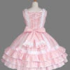 Pink Lace Bowknot Bind Strap Sweet Lolita Sling Dress