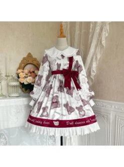 Doll Bear Series OP Doll Collar Cute Bears Printing Sweet Lolita Long Sleeve Dress -MIMY Lolita Shop 2 500x672 318