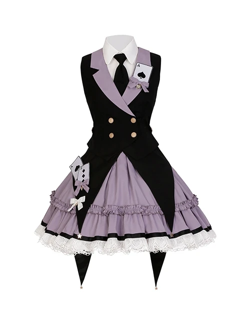 Phantom Thief Magician Series Tuxedo Playing Cards Halloween Playing Song Uniforms Sweet Lolita Vest Necktie Sleeveless Dress Set 9 Phantom Thief Magician Series Tuxedo Playing Cards Halloween Playing Song Uniforms Sweet Lolita Vest Necktie Sleeveless Dress Set - Image 7