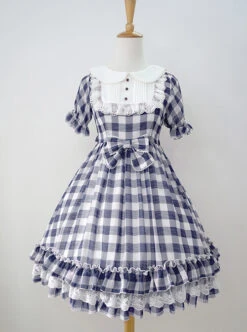 Plaid Chiffon Doll Collar Sweet Lolita Short Sleeve Dress 14 Plaid Chiffon Doll Collar Sweet Lolita Short Sleeve Dress -MIMY Lolita Shop 2 500x672 327
