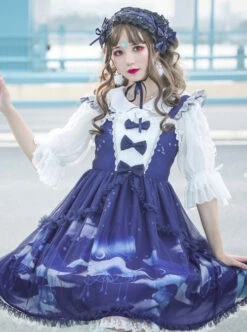 Dream Of Cloud Whale Series JSK Bowknot Navy Blue Sweet Lolita Sling Dress -MIMY Lolita Shop 2 500x672 329