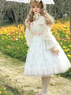 Delicate Pearl Lily Of The Valley Embroidered Detachable Bow Brooch Rose Flower Belt Sweet Lolita Sling Dress -MIMY Lolita Shop 2 500x672 335