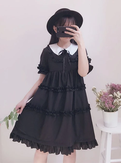 Black Cute Ruffles Sweet Lolita Short Sleeves Dress 5 Black Cute Ruffles Sweet Lolita Short Sleeves Dress - Image 3