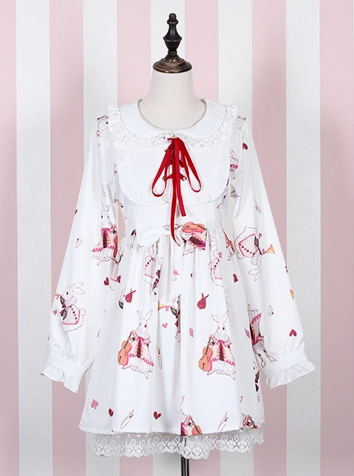 Fashion And Musical Instrument Rabbit Series Printing Sweet Lolita Long Sleeves Dress 3 Fashion And Musical Instrument Rabbit Series Printing Sweet Lolita Long Sleeves Dress