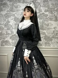 Cross Church Series Nun Style Church Stained Glass Window Printing Dark Black Gothic Lolita Long Sleeves Long Dress OP 7 Cross Church Series Nun Style Church Stained Glass Window Printing Dark Black Gothic Lolita Long Sleeves Long Dress OP -MIMY Lolita Shop 2 500x672 34