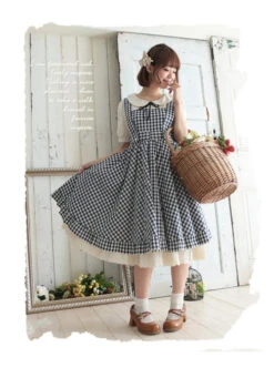 Pastoral Style Lattice Fake Two Pieces Sweet Lolita Short Sleeves Dress -MIMY Lolita Shop 2 500x672 340
