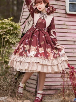 The Sweetheart Bear Tea Party Series OP Sweet Lolita Long Sleeve Dress -MIMY Lolita Shop 2 500x672 345
