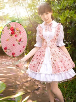 Pastoral Style Fake Two Pieces Floral Prints Sweet Lolita Short Sleeve Dress -MIMY Lolita Shop 2 500x672 348