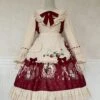 Little Red Riding Hood Strawberry Diary Fairy Tale Sweet Cute White Apron Bowknot Ruffle Sweet Lolita Long Sleeves Dress