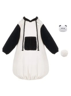 Tuantuan Series Animal Theme Black White Cute Panda Fur Ball Tail Daily Hooded Bud Hem Long Sleeves Dress Soft Nightdress -MIMY Lolita Shop 2 500x672 367