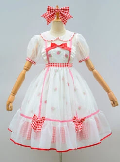 Strawberry Fruit Series OP Cute Bowknot Sweet Lolita Short Sleeve Dress -MIMY Lolita Shop 2 500x672 379