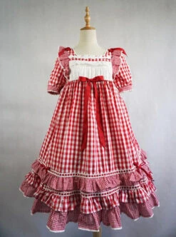 Summer Resort Girls Plaid High Waist Sweet Lolita Short Sleeves Dress -MIMY Lolita Shop 2 500x672 391