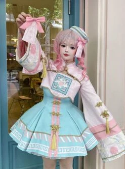 Little Zombie Series Pink Chinese Knot Traditional Elements High Waist Cute Playful Sweet Lolita Long Sleeves Dress Set -MIMY Lolita Shop 2 500x672 393