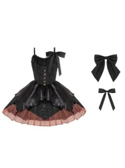 Dark Sweet Thin Waist Black Leather Hem Splice Jacquard Lace Gold Edge Buttons Gothic Lolita Sleeveless Dress -MIMY Lolita Shop 2 500x672 4