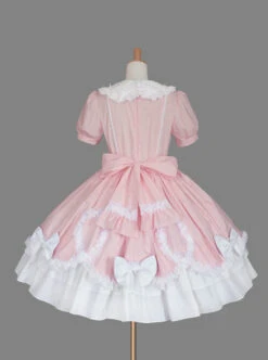 Pink And White Round Neck Bow Lovely Sweet Lolita Dress 5 Pink And White Round Neck Bow Lovely Sweet Lolita Dress -MIMY Lolita Shop 2 500x672 403