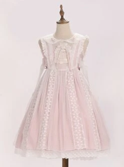 Sugar Dream Series JSK Spring Autumn High Waist Short Sleeve Pink Lace Bow Elegant Sweet Lolita Sling Long Dress And Bib -MIMY Lolita Shop 2 500x672 404
