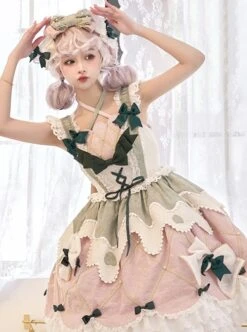 Cheese Strawberry Daily Series Pink Green Fresh Color Matching Irregular Hem Spring JSK Sweet Lolita Sleeveless Dress Set -MIMY Lolita Shop 2 500x672 405