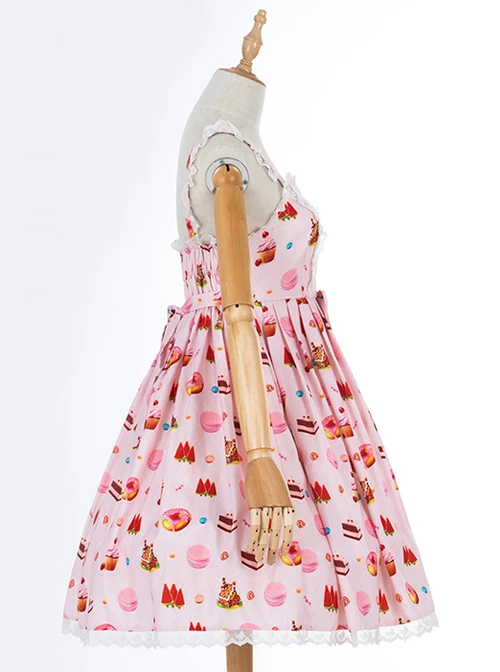 Dessert Printing Sweet Lolita Pink Sling Dress 5 Dessert Printing Sweet Lolita Pink Sling Dress - Image 3