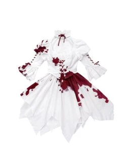 Romeo Series Lacing Stand Collar Chest Hollow Irregular Hem Bloody Gothic Lolita Mid-Sleeved Dress -MIMY Lolita Shop 2 500x672 41