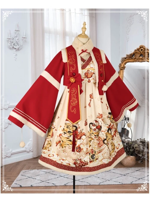 Chinese New Year Style Cute Tigers Printing JSK Sweet Lolita Winter Red Sleeveless Dress Short Coat Set 12 Chinese New Year Style Cute Tigers Printing JSK Sweet Lolita Winter Red Sleeveless Dress Short Coat Set - Image 10