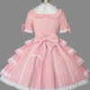 Pink Cotton Lapel Bowknot Sweet Lolita Short Sleeves Dress -MIMY Lolita Shop 2 500x672 417