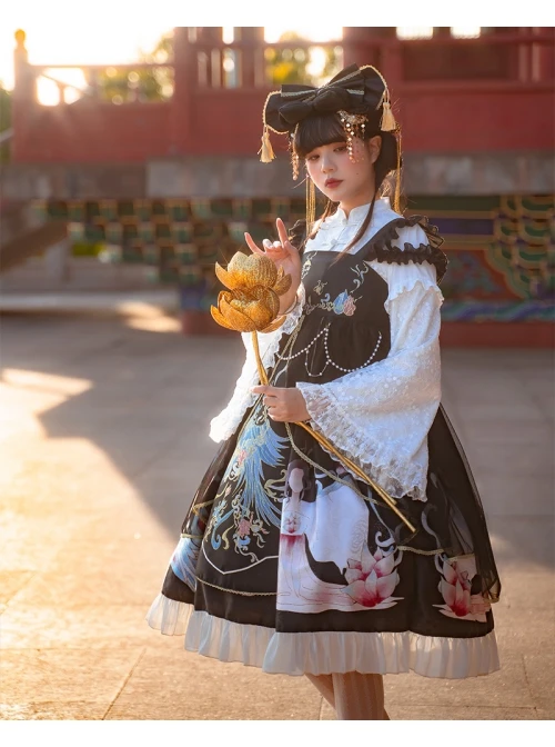 Morning Dew Series JSK Weaving Gold Craft Chinese Style Retro Gorgeous Printing Classic Lolita Sling Dress 4 Morning Dew Series JSK Weaving Gold Craft Chinese Style Retro Gorgeous Printing Classic Lolita Sling Dress - Image 2