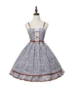 Eileen Series Daily Basics Printed Ribbon Bowknot Belt Beautiful Flounce Classic Lolita Sleeveless Dress -MIMY Lolita Shop 2 500x672 454