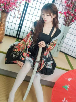 Japanese Style Flowers Printing Bowknot Black Kimono Classic Lolita Dress -MIMY Lolita Shop 2 500x672 473