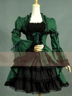 Victorian Retro Green And Black Lace Short Sleeves Classic Lolita Dress -MIMY Lolita Shop 2 500x672 479