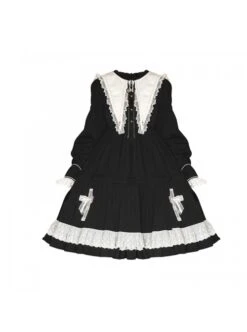 Cross Temple Series OP Pure Color Cotton Halloween Simplicity Gothic Lolita Black Long Sleeve Dress -MIMY Lolita Shop 2 500x672 48