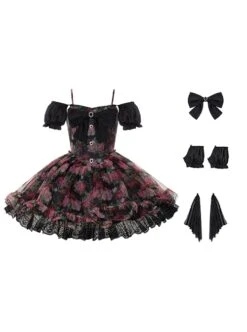Chinese Style Northeast Big Flower Beautiful Black Bowknot Exquisite Mesh Yarn Classic Lolita Puff Sleeves Slip Dress 9 Chinese Style Northeast Big Flower Beautiful Black Bowknot Exquisite Mesh Yarn Classic Lolita Puff Sleeves Slip Dress -MIMY Lolita Shop 2 500x672 481