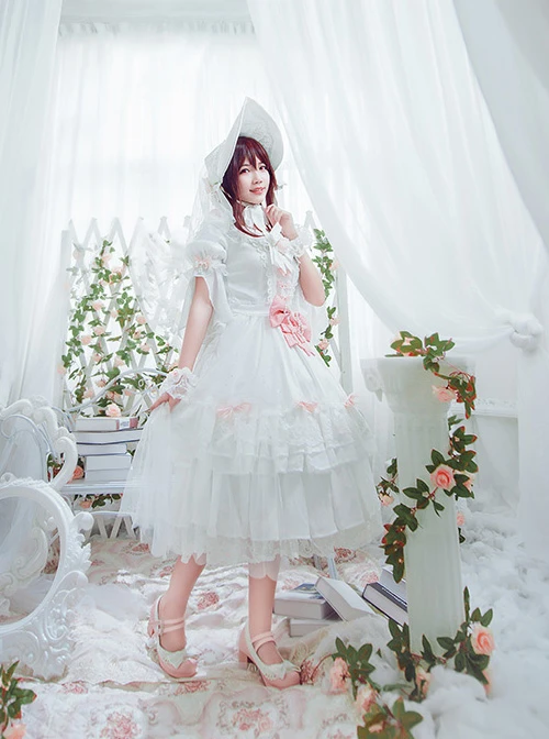 Elegant Pink Bowknot White Classic Lolita Wedding Dress 9 Elegant Pink Bowknot White Classic Lolita Wedding Dress - Image 7