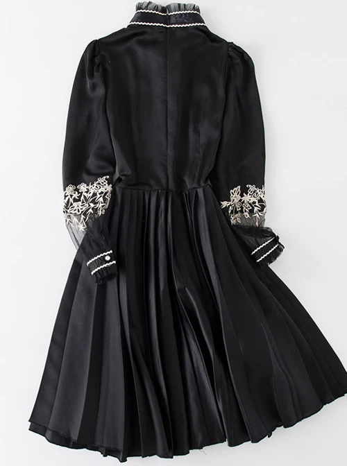 Black Retro Embroidery Standing Collar Classic Lolita Long Sleeve Dress 5 Black Retro Embroidery Standing Collar Classic Lolita Long Sleeve Dress - Image 3