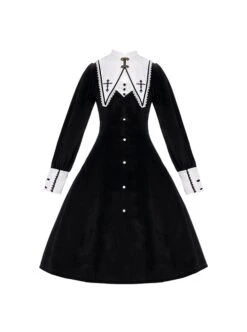 Twilight Prayer Series Nun Style False Collar Detachable Early Spring Retro Lantern Sleeve Gothic Lolita Long Sleeve Dress -MIMY Lolita Shop 2 500x672 51