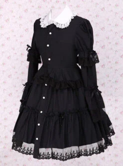 Black Lapel Ruffle Gothic Lolita Long Sleeve Dress 9 Black Lapel Ruffle Gothic Lolita Long Sleeve Dress -MIMY Lolita Shop 2 500x672 55
