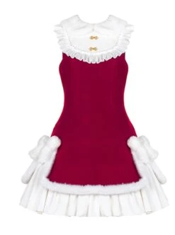 White Plush Round Neck Plush Bow-Knot Slit Hem Design Winter Classic Lolita Sleeveless Dress -MIMY Lolita Shop 2 500x672 577