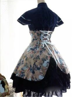 Chinese Style Kirin Printing Dark Blue Qi Lolita Short Sleeve Dress -MIMY Lolita Shop 2 500x672 578