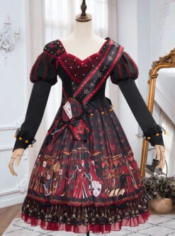 The Queen Of Hearts Series OP Gothic Lolita Printing Long Sleeve Dress -MIMY Lolita Shop 2 500x672 58