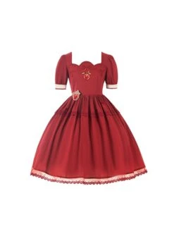 Pastoral Scenery Red Apple Bowknot Embroidered Classic Lolita Cotton Square Collar Lace Puff Sleeve Summer Dress 9 Pastoral Scenery Red Apple Bowknot Embroidered Classic Lolita Cotton Square Collar Lace Puff Sleeve Summer Dress -MIMY Lolita Shop 2 500x672 586