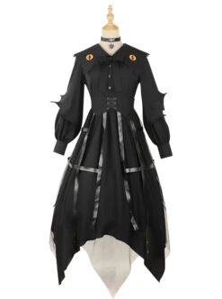 Cat-eye Series OP Black Halloween Darkness Retro Irregular Hem Gothic Lolita Long Sleeve Dress -MIMY Lolita Shop 2 500x672 6