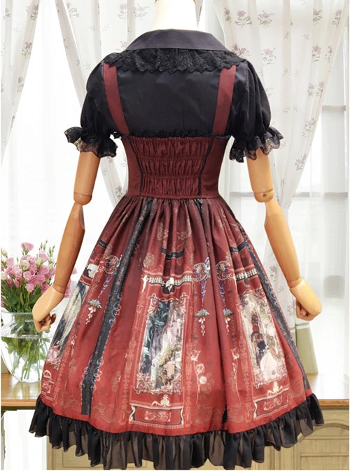 Old Castle Elves Series Retro High Waist Lolita Sling Dress 3 Old Castle Elves Series Retro High Waist Lolita Sling Dress