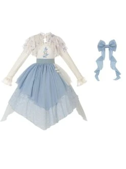 Sea Flowers Series Blue New Chinese Style Wesh Yarn Lace Fake Two Piece Irregular Embroidered Classic Long Sleeves Lolita Dress -MIMY Lolita Shop 2 500x672 610