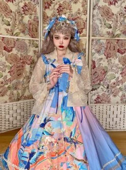 Chinese Style Delicate Gilt Graphic Print Decoration Pleated Bow Knot Classic Lolita Slip Dress Set -MIMY Lolita Shop 2 500x672 616