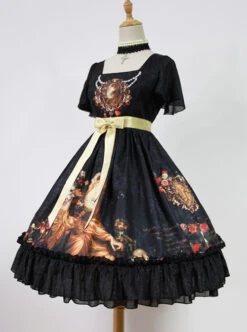 Song Of Time Black Lace-up Retro Classic Lolita Short Sleeve Dress -MIMY Lolita Shop 2 500x672 625