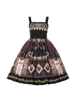 Best Wishes Series Egyptian Totem Sun Temple Golden Flake Pharaonic Cat Elements Black Classic Lolita Sleeveless Dress JSK -MIMY Lolita Shop 2 500x672 635