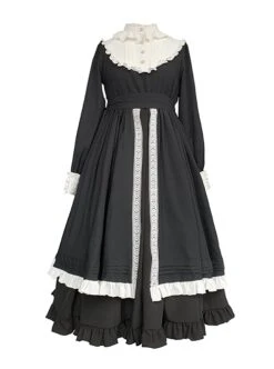 Nun Style Black-White Stand-Up Collar Lace Ruffles Large Skirt Classic Lolita Long-Sleeved Dress -MIMY Lolita Shop 2 500x672 636