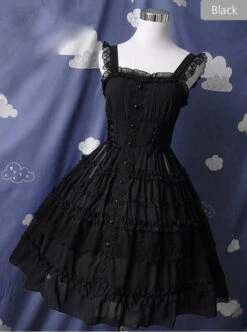 Pure Black And Pure White JSK Classic Lolita Sling Dress -MIMY Lolita Shop 2 500x672 652